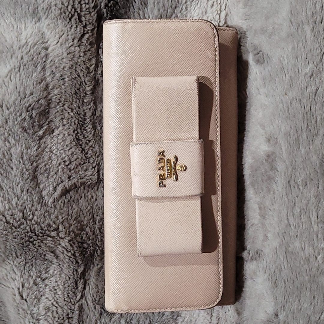 Prada Saffiano Metal Ribbon Long Wallet Beige